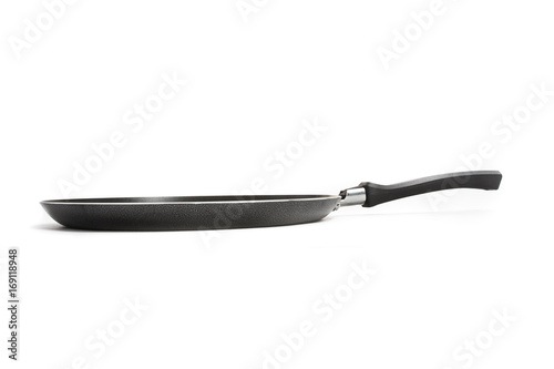 Frying pan for pancake isolated on white side view