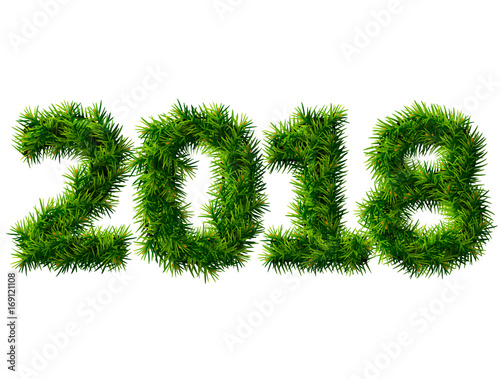 New Year 2018 of christmas tree branches isolated on white. Empty pine twigs in shape of number 2018. Vector design element for new years day, christmas, winter holiday, new years eve, silvester, etc