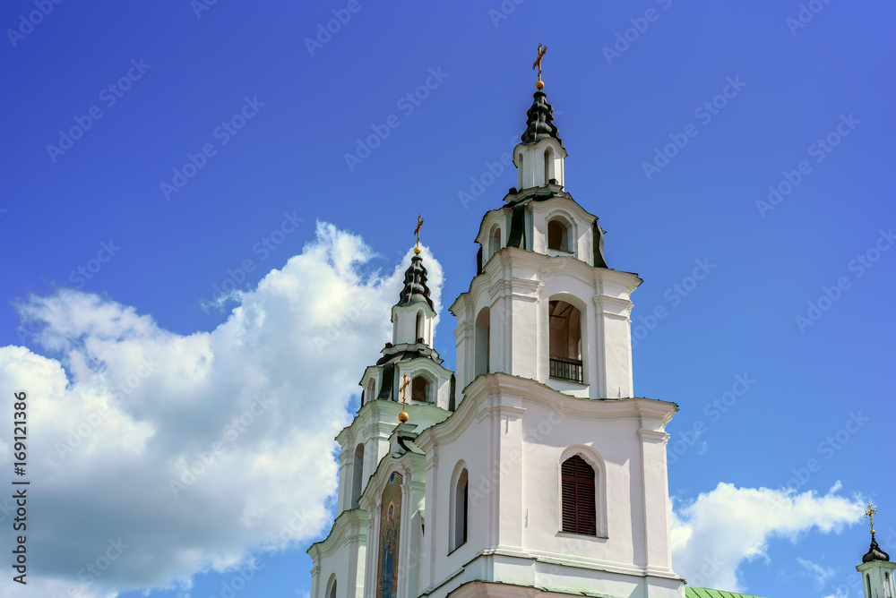 Church in the capital of Belarus in the city of Minsk against the background of the sky and clouds.