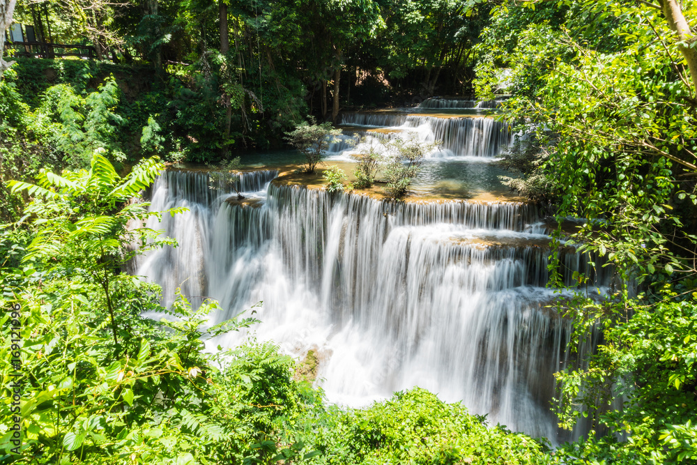 Huai mae khamin waterfall in khuean srinagarindra national park at kanchanaburi thailand