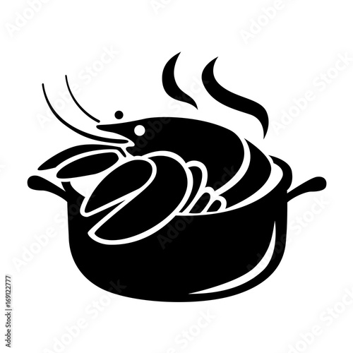 graphic lobster in pot, vector