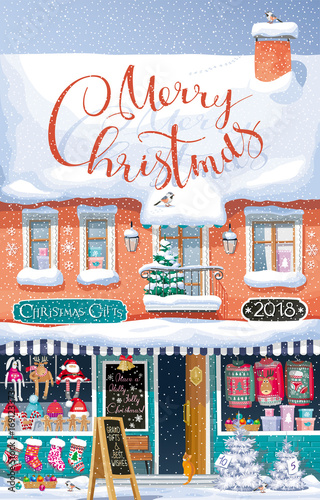Christmas Market vector greeting card