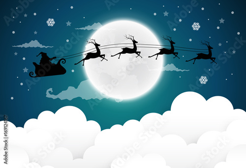Christmas and New Years background with Santa claus on sky.vector