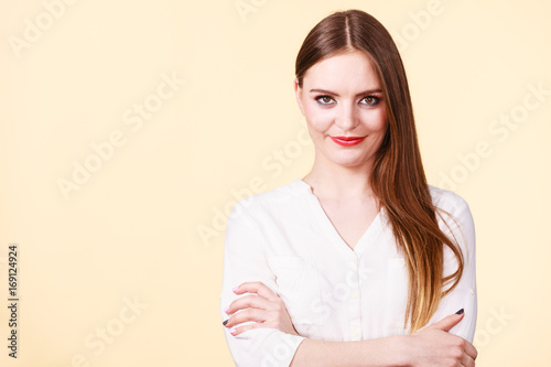 Canvas Print Smiling attractive woman with full makeup