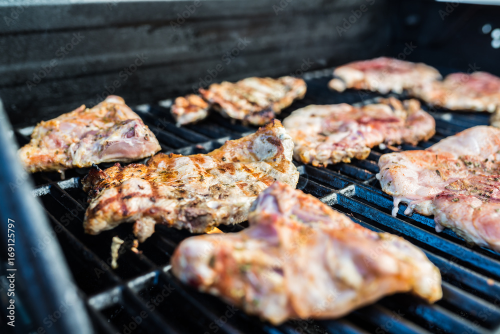 Delicious pork steaks on the grill
Delicious pork steaks on the grill