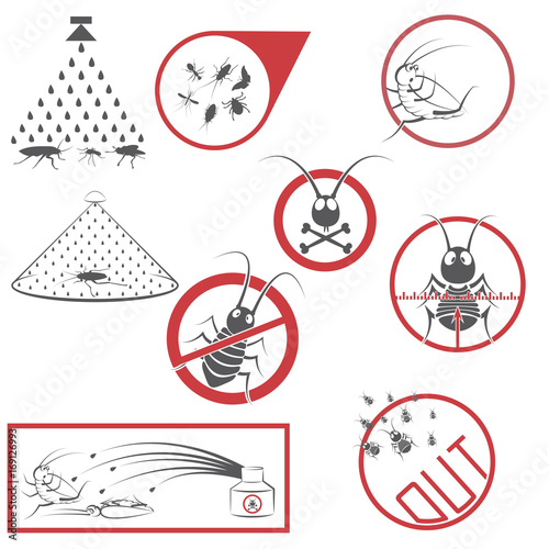  An illustration consisting of 9 images in the form of means from cockroaches and prohibitory signs