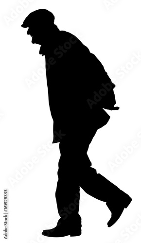 Old man person walking silhouette. Vector character isolated on white background. Senior mature health care. Old people active life. Grandpa vector. 