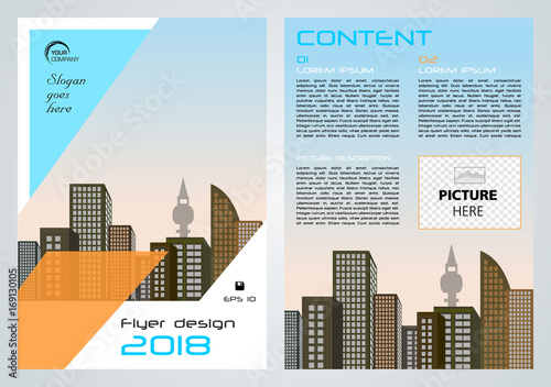Vector flyer, corporate business, annual report, brochure design and cover presentation with orange polygon.