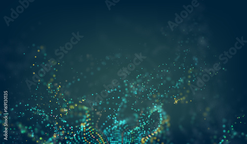 Abstract technology background. Digital tech 3d vector grid with particles noise wave