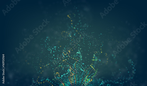 Abstract technology background. Digital tech 3d vector grid with particles noise wave