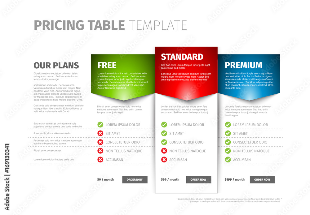 Three Tier Pricing Table Layout Stock Template Adobe Stock Three Tier Pricing Table Layout Stock Template Adobe Stock
