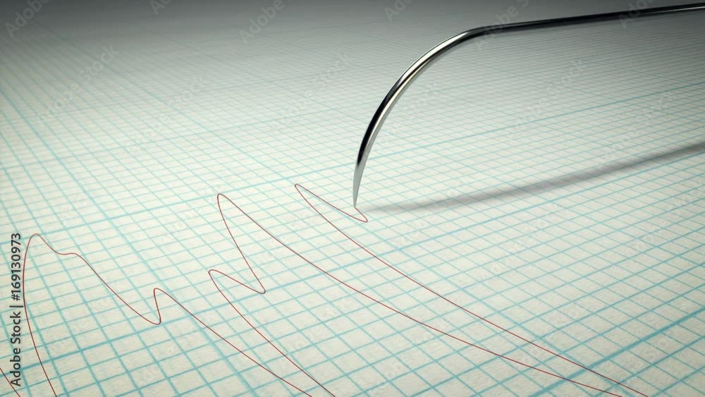 A polygraph lie detector machine drawing red lines on graph paper