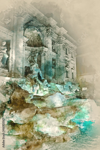 The famous Fountains of Trevi in Rome - Fontana di Trevi - a big tourist attraction © 4kclips