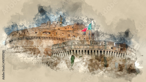 Photography Ancient castle at River Tiber in Rome - Castel Sant Angelo - a popular place for