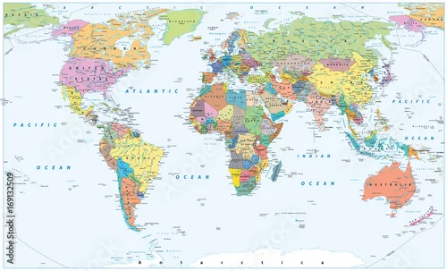 Obraz Polityczna mapa świata - granice, kraje i miasta