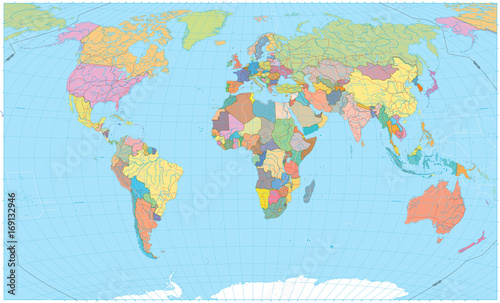Colored World Map - borders, roads, rivers and lakes. No text