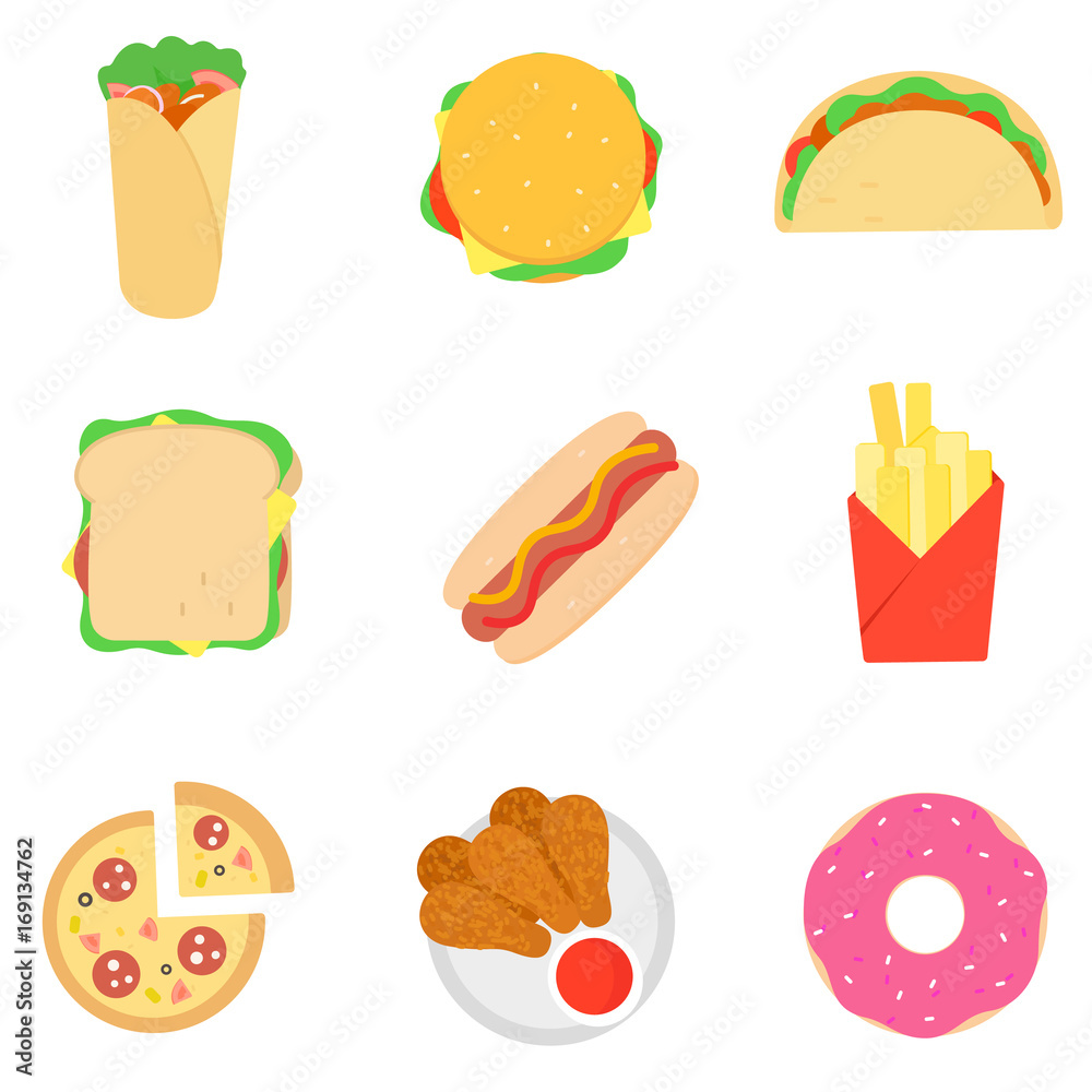 Fast food icon set