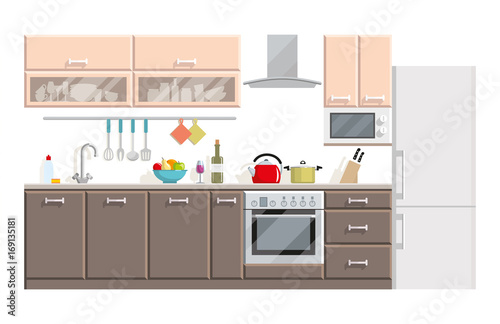 Kitchen modern interior and furniture on white background