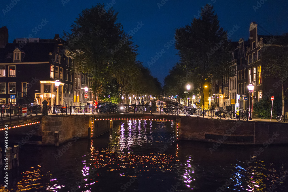 Wonderful Amsterdam by night - the canals in the city center