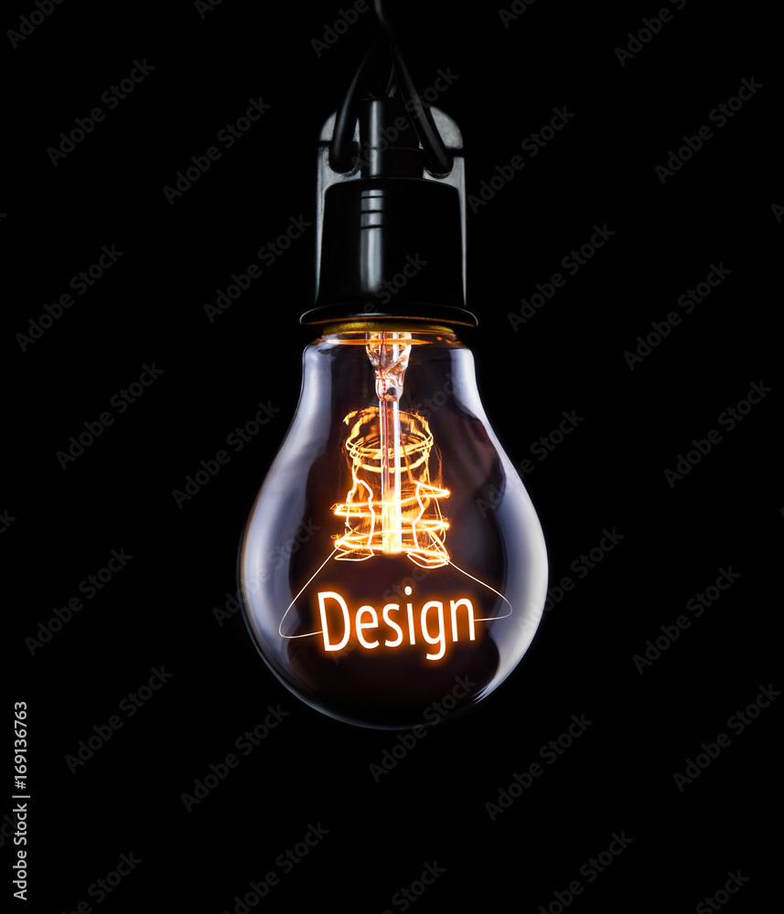 Hanging lightbulb with glowing Design concept.
