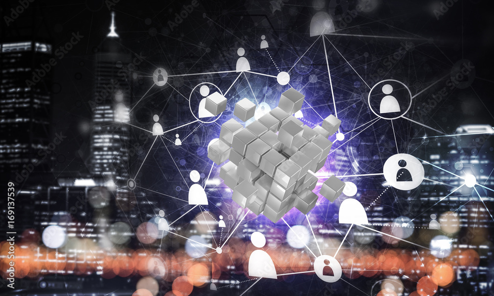 Concept of Internet and networking with digital cube figure on d Stock ...