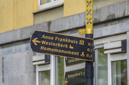 Direction sign to the Anne Frank House in Amsterdam - AMSTERDAM - THE NETHERLANDS - JULY 20, 2017