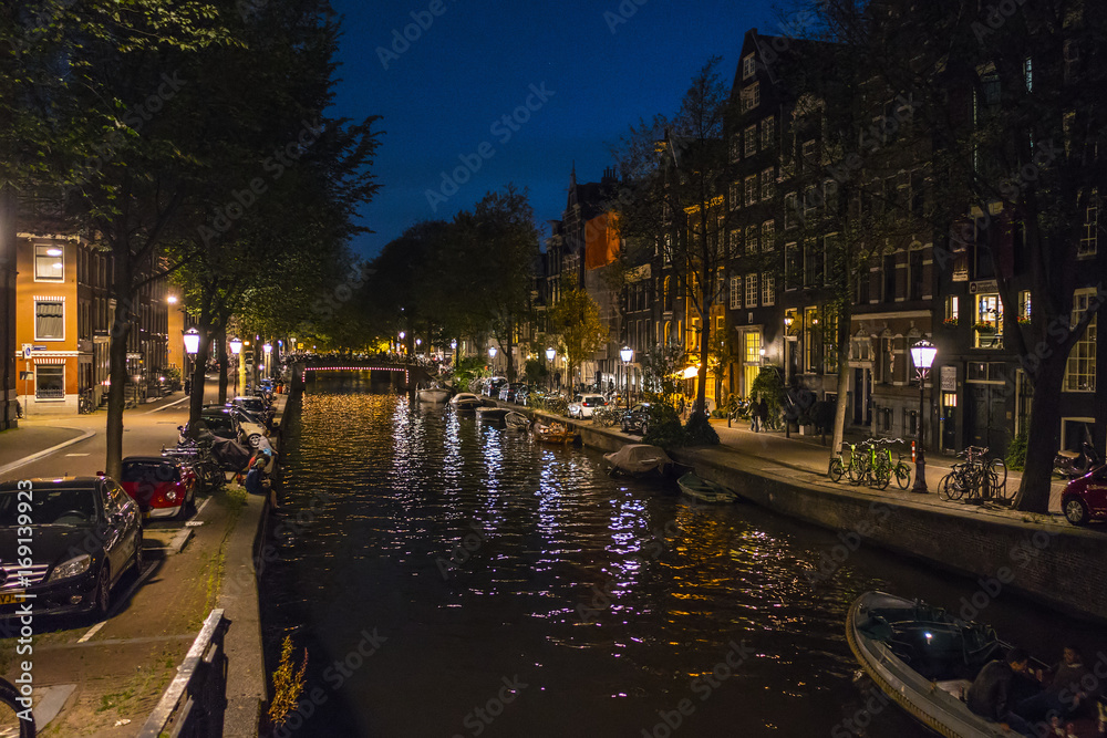 The amazing canal district in Amsterdam by night