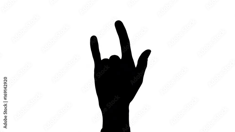 Male hand sign of the horns/hand-horns gesture/ILY sign silhouette Isolated black silhouette of a male hand making the sign of the horn/ILY sign/hand-horn/rock on gesture against white background Male hand sign of the horns/hand-horns gesture/ILY sign silhouette Isolated black silhouette of a male hand making the sign of the horn/ILY sign/hand-horn/rock on gesture against white background