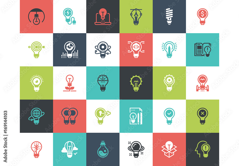 30 Multicolored Square Light Bulb Icons 1 Stock Template | Adobe Stock