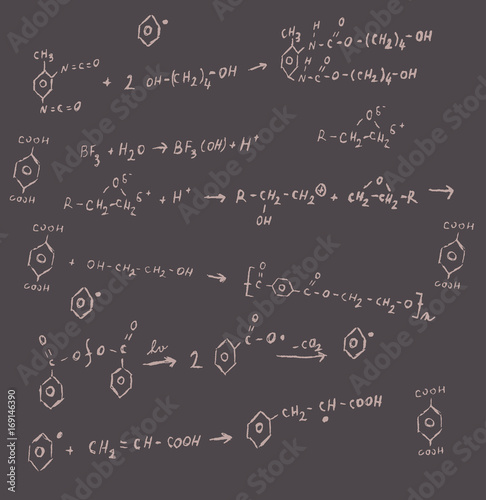 Background consisting of chemical reactions and formulas