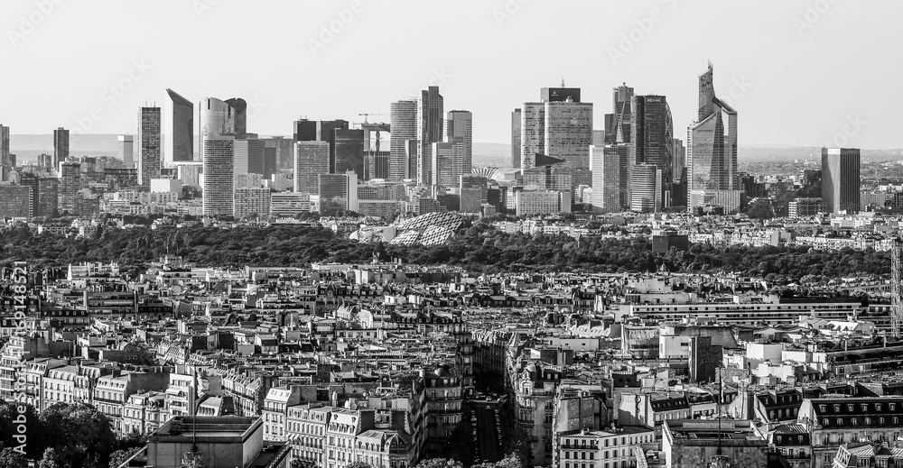 Modern district La Defense in Paris - distant aerial view