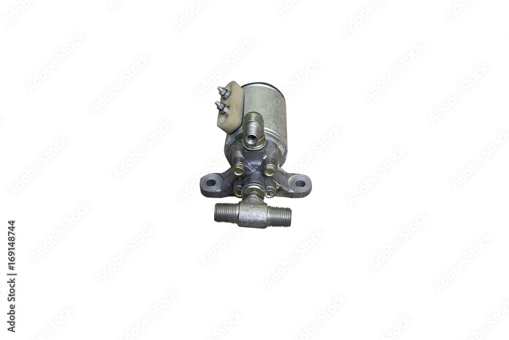 Electromagnetic valve engine stop of the vehicle on an isolated white background Electromagnetic valve engine stop of the vehicle on an isolated white background