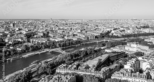 Amazing aerial view over River Seine in the city of Paris