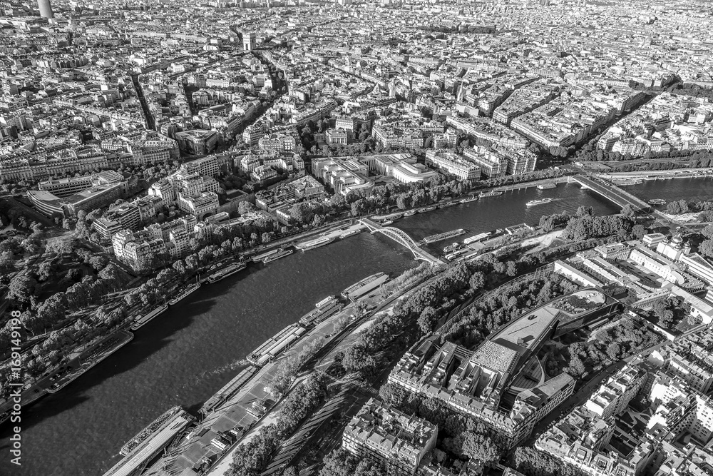 Aerial view over the City of Paris from Eiffel Tower