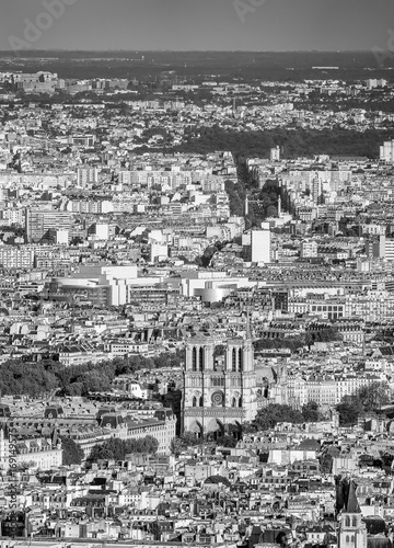 Aerial view over the City of Paris from Eiffel Tower