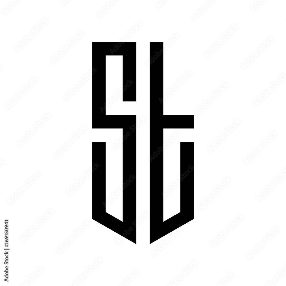 Obraz premium initial letters logo st black monogram pentagon shield shape