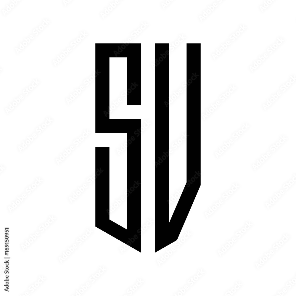 Obraz premium initial letters logo sv black monogram pentagon shield shape