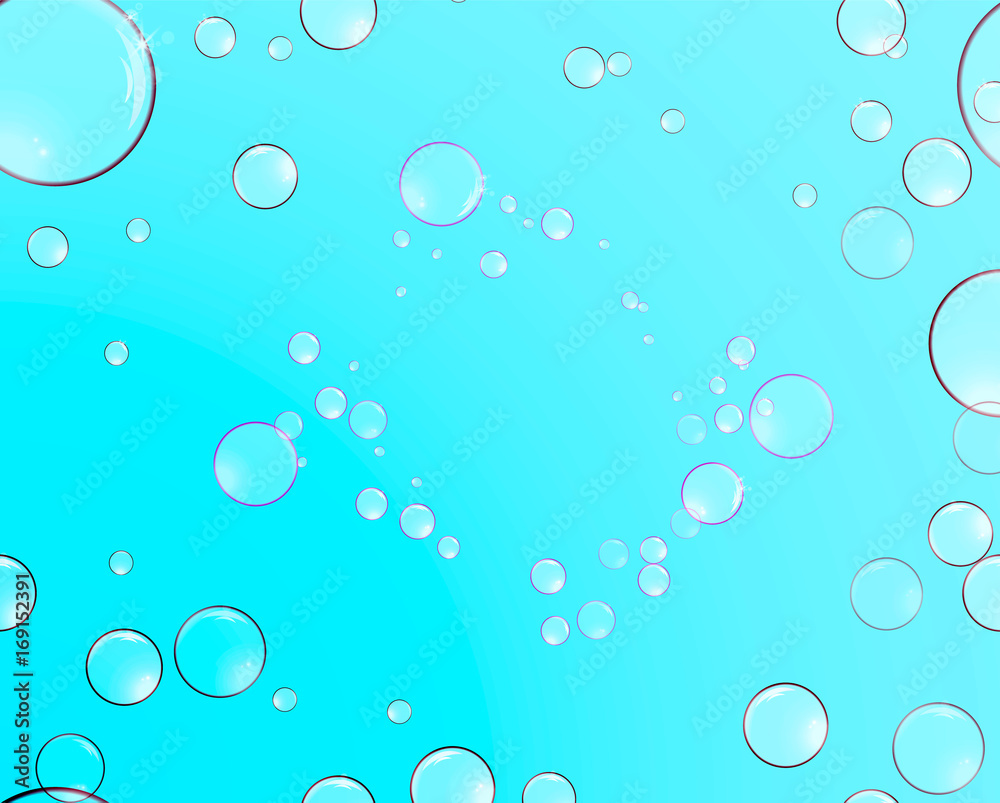 bubbles with reflections on a blue background