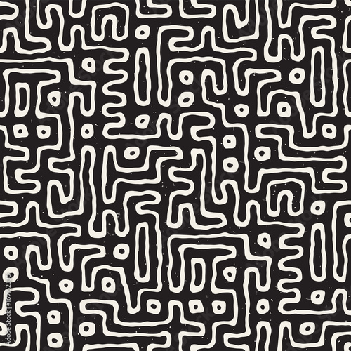 Seamless pattern with maze lines. Monochrome abstract background. Vector hand drawn labyrinth.