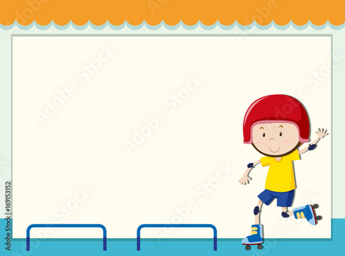 Paper template with boy rollerskating