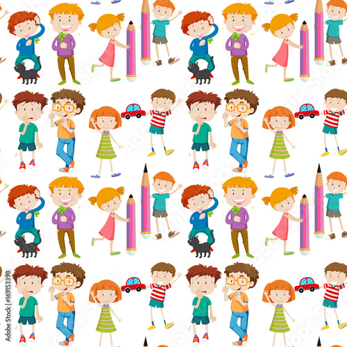 Seamless background with happy kids © blueringmedia