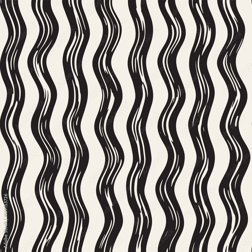 Decorative seamless pattern with doodle lines. Hand painted grungy wavy stripes background. Trendy endless freehand texture