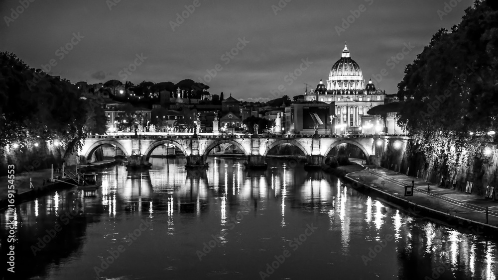River Tiber in Rome with a view over Vatican and St Peters Basilica