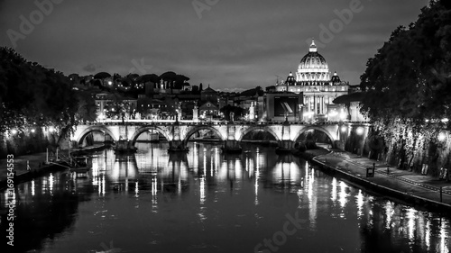 River Tiber in Rome with a view over Vatican and St Peters Basilica