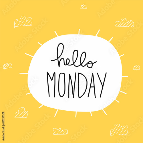 Hello Monday word and sun shape vector illustration