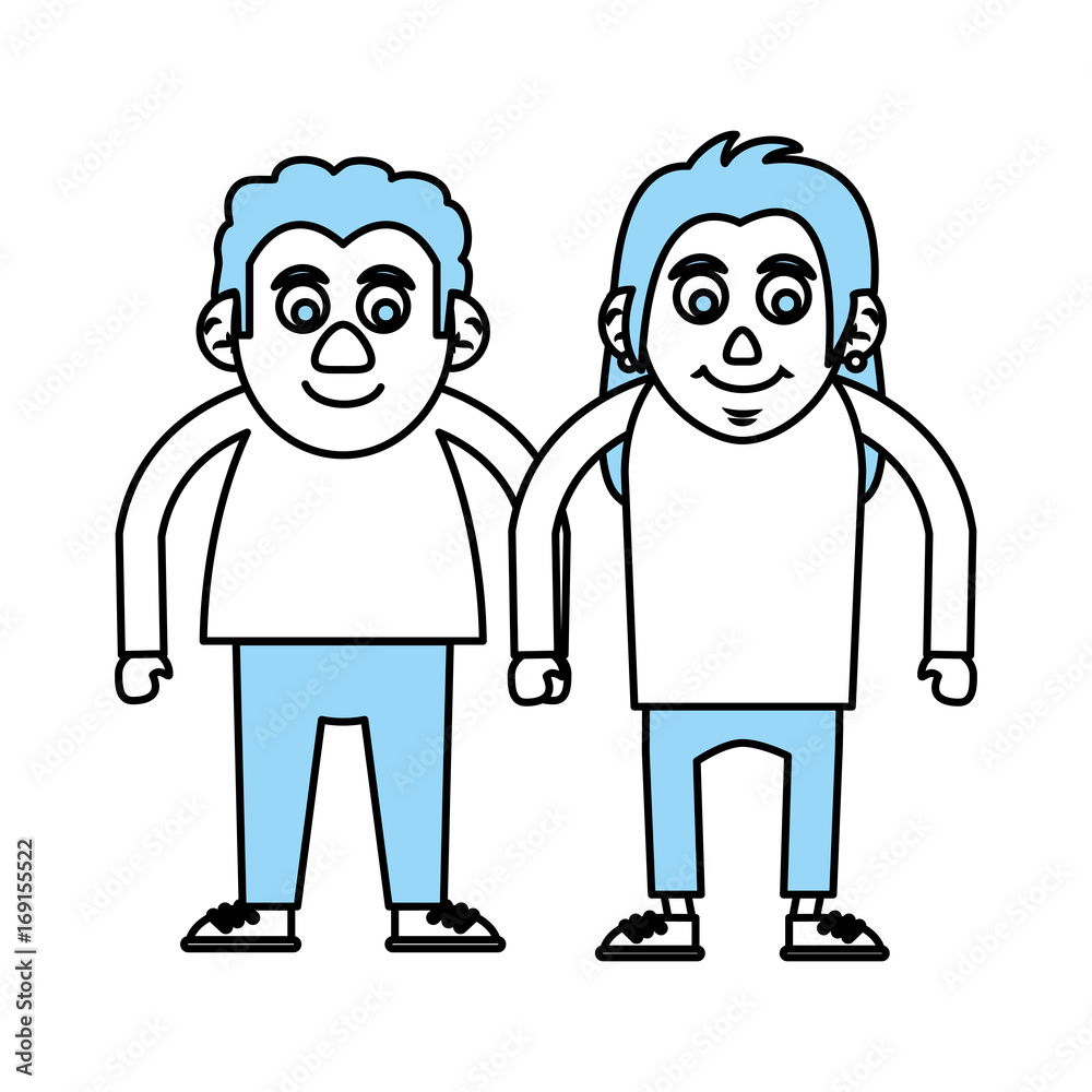 Flat line old couple monocromatic over white background vector illustration Flat line old couple monocromatic over white background vector illustration
