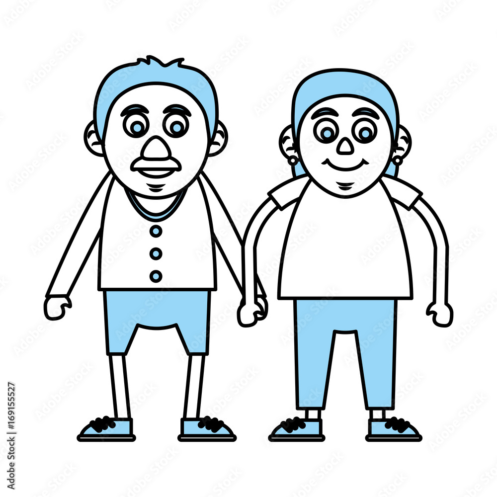 Flat line monocromatic old couple over white background vector illustration Flat line monocromatic old couple over white background vector illustration