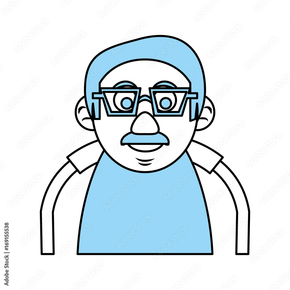 Flat line old man with glasses monocromatic over white background vector illustration