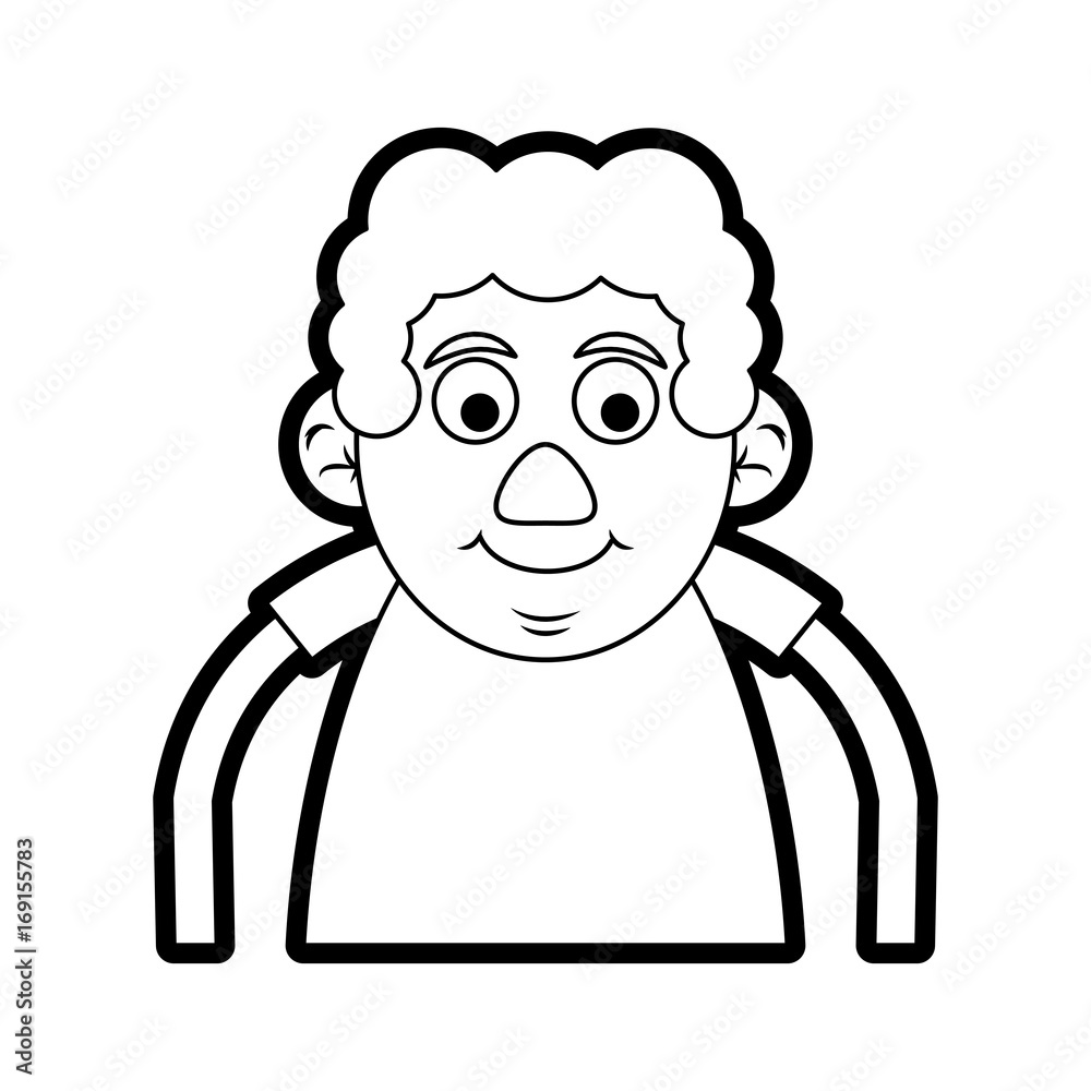 Flat line uncolored old ma over white background vector illustration