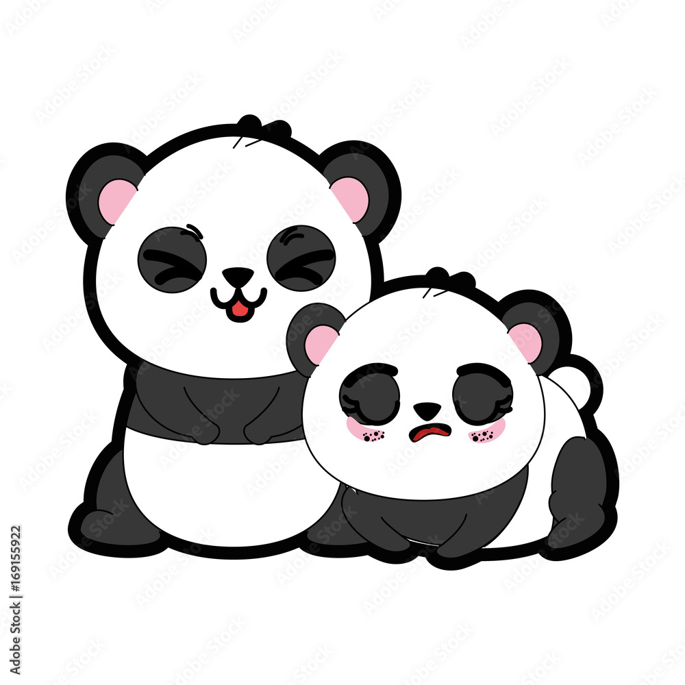 Obraz premium kawaii panda bear ikona na białym tle kolorowy projekt ilustracji wektorowych